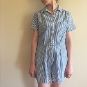 Armani Jeans Blue and White Stripped Button Down Shorts Romper